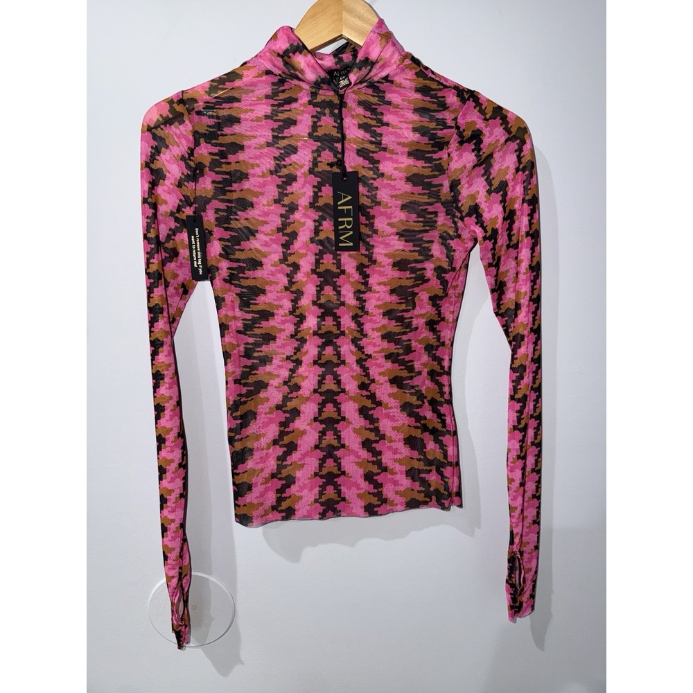 AFRM Zadie Sheer GRAPHIC FLORAL Turtleneck Long Sleeve Top Size S f